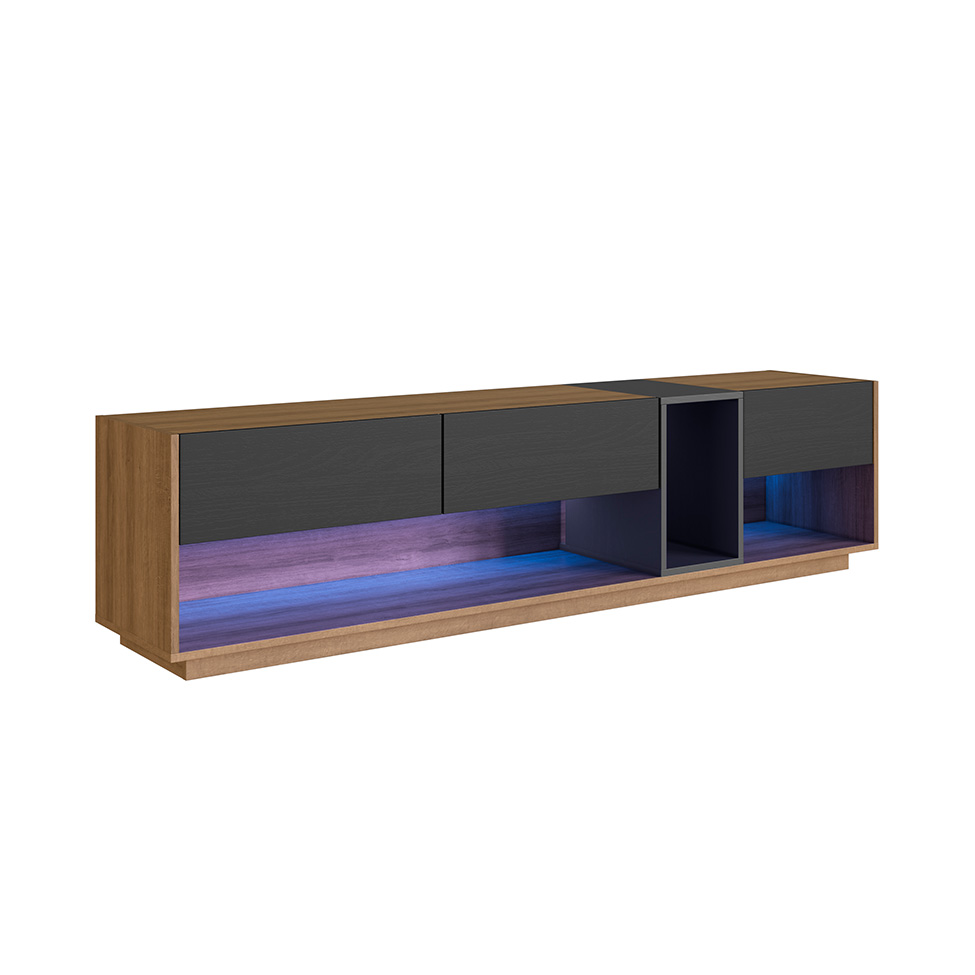 Rack para TV até 55 Polegadas Violet com LED 3 Gavetas Mel e Grafite