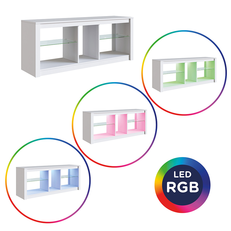 Rack para TV até 55 Polegadas com LED Leo Branco 136 cm
