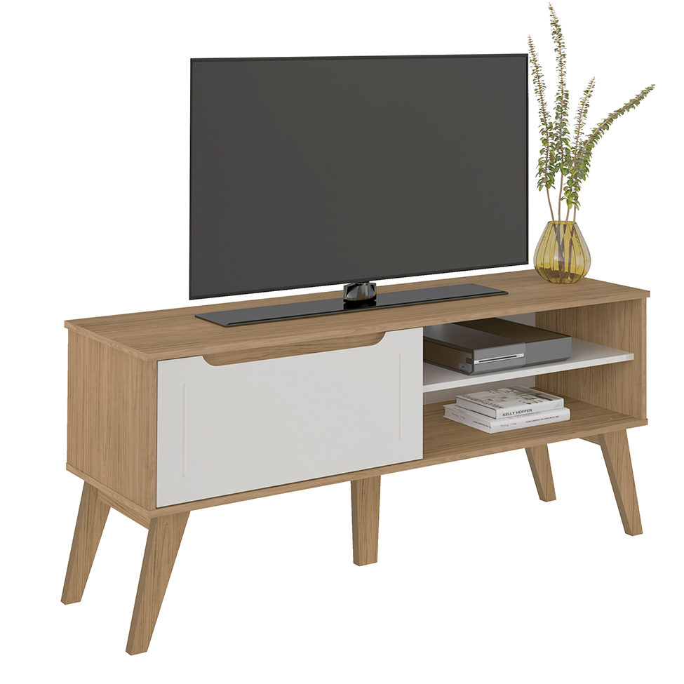 Rack para TV até 60 Polegadas Lotus 1 PT Carvalho e Off White 134 cm