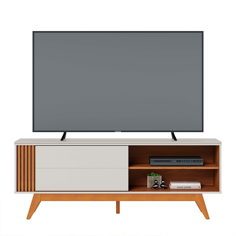Rack para TV até 60 Polegadas Otawa 1 Porta Off White e Freijó