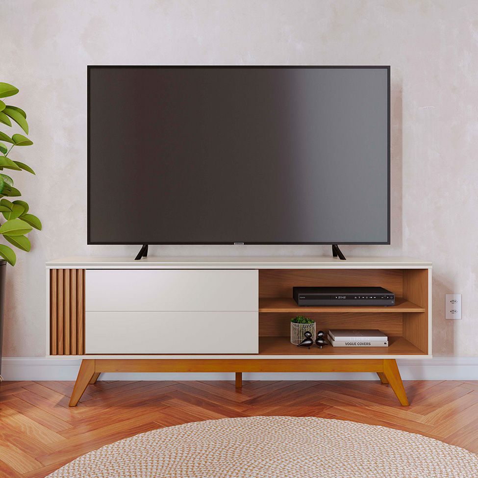 Rack para TV até 60 Polegadas Otawa 1 Porta Off White e Freijó