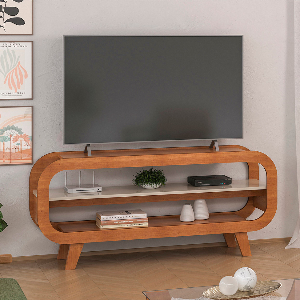 Rack para TV até 60 Polegadas Theo Cinamomo e Off White 133 cm