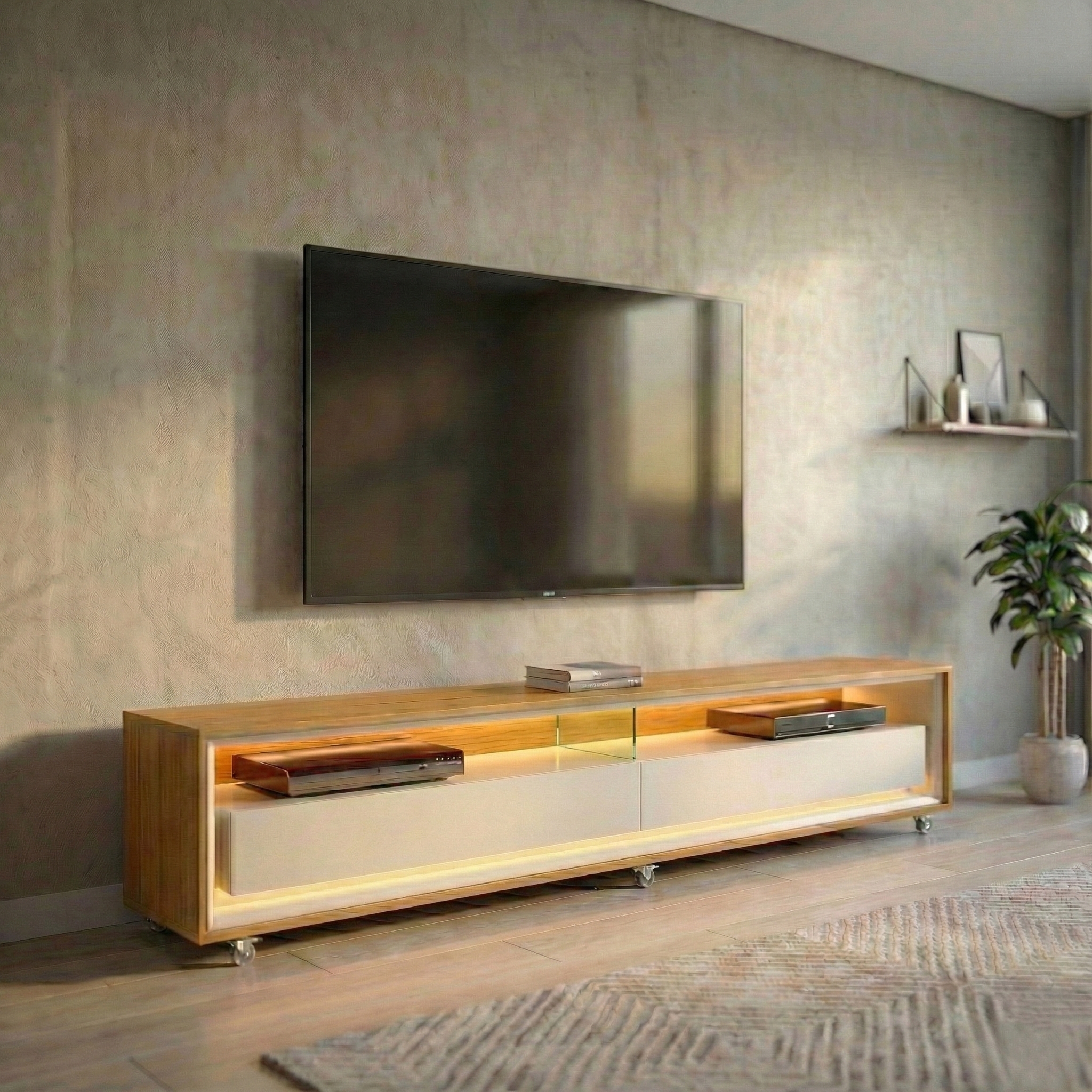 Rack para TV até 65 Polegadas Andorra com LED 2 GV Cedro e Off White