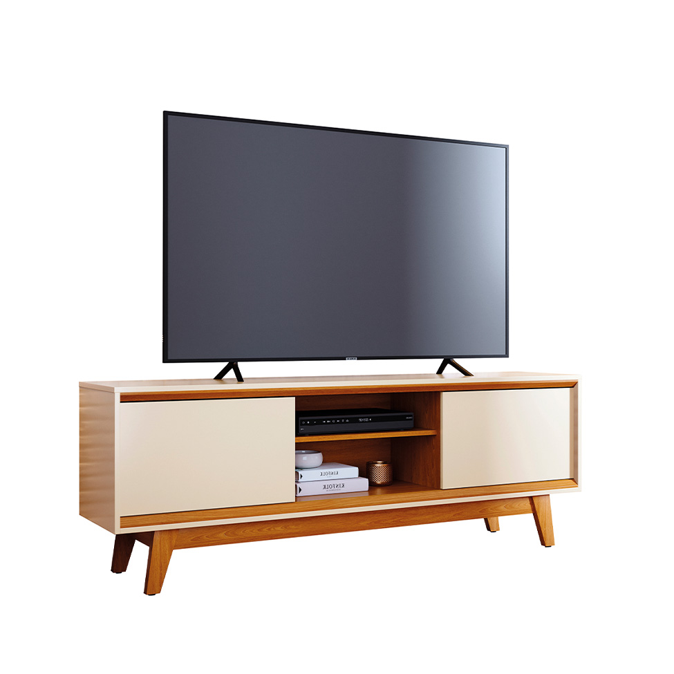 Rack para TV até 65 Polegadas Atlas 2 Portas Off White e Cinamomo 164 cm