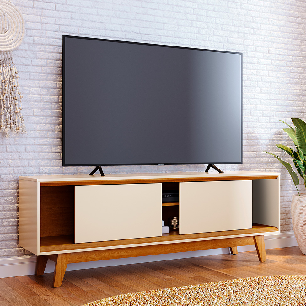 Rack para TV até 65 Polegadas Atlas 2 Portas Off White e Cinamomo 164 cm