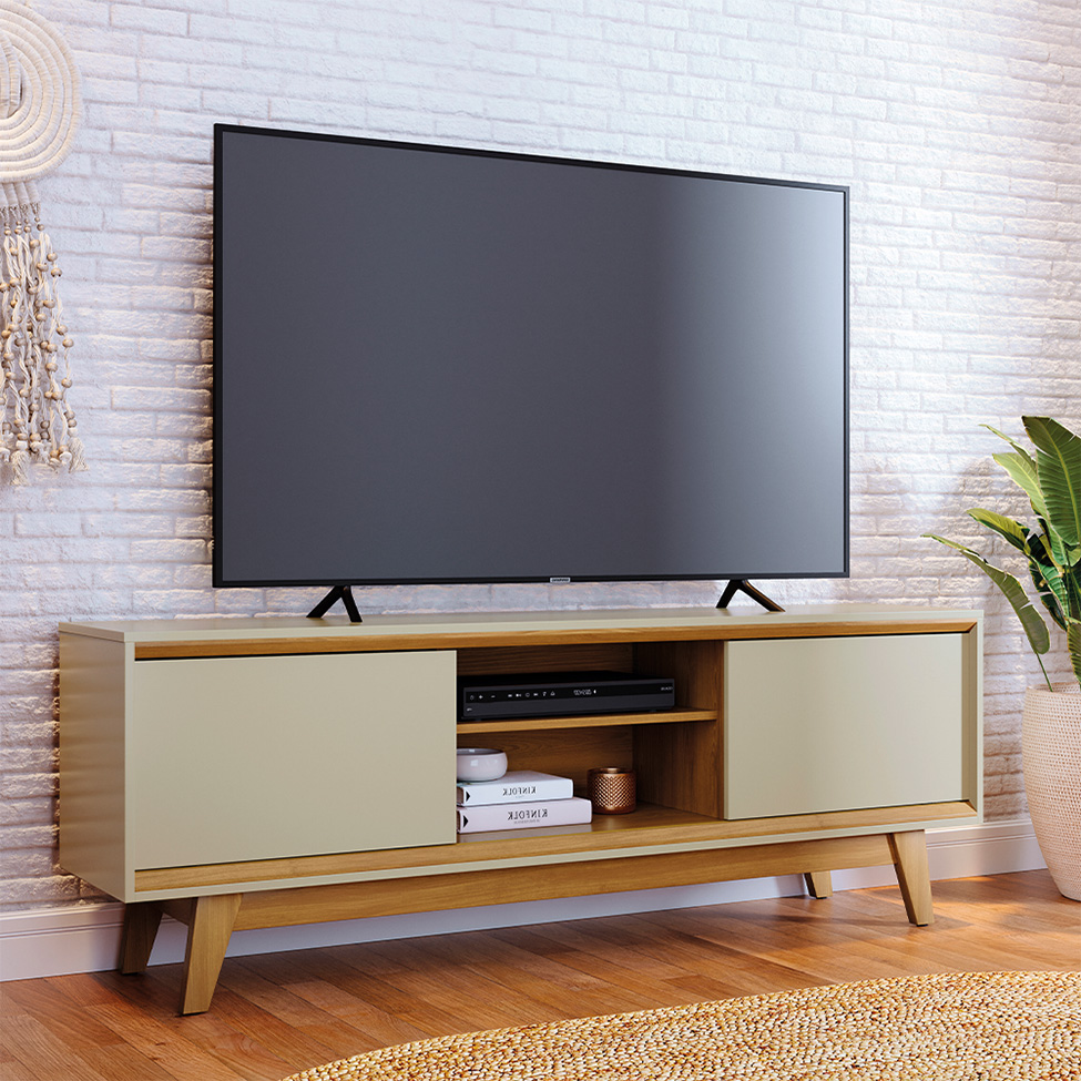 Rack para TV até 65 Polegadas Atlas 2 Portas Opala e Cumaru 164 cm