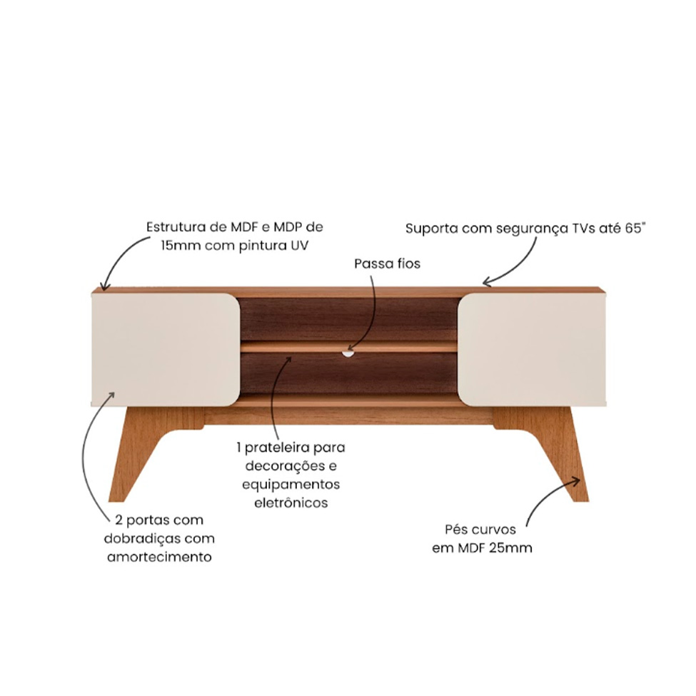 Rack para TV até 65 Polegadas Duetto Cinamomo e Off White