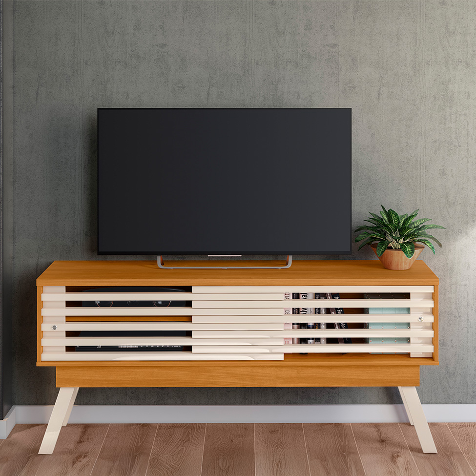 Rack para TV até 65 Polegadas Frizz 2 Portas Cinamomo e Off White 150 cm