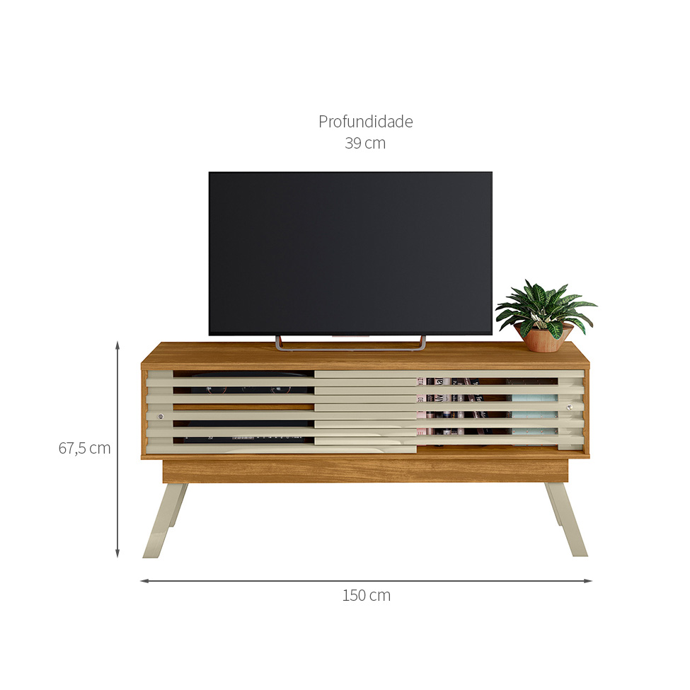 Rack para TV até 65 Polegadas Frizz 2 Portas Cumaru e Opala 150 cm