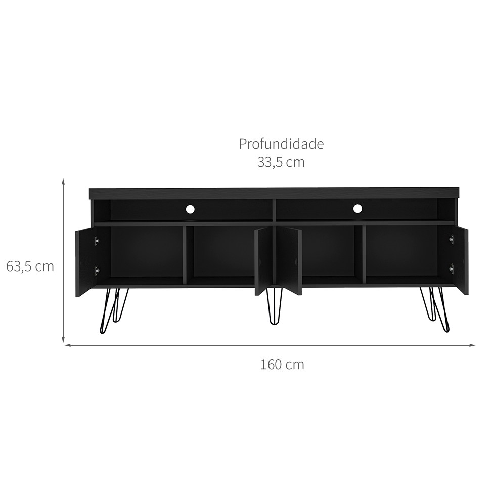 Rack para TV até 65 Polegadas Libery 4 PT Preto 160 cm