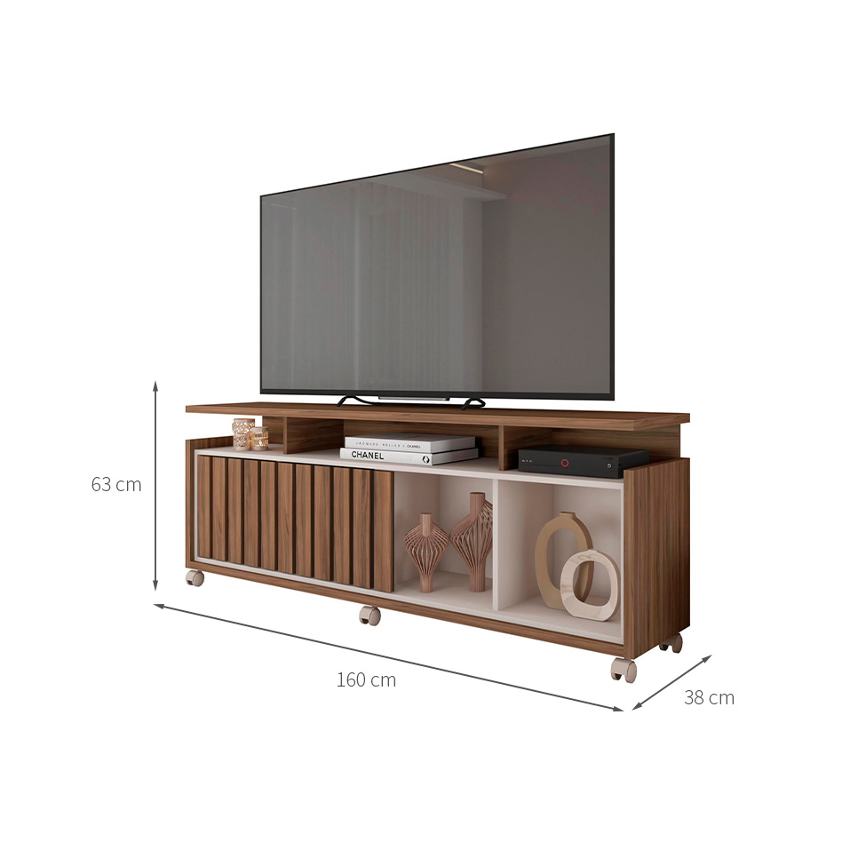 Rack para TV até 65 Polegadas Oasis 1 PT Nogueira e Off White 160 cm