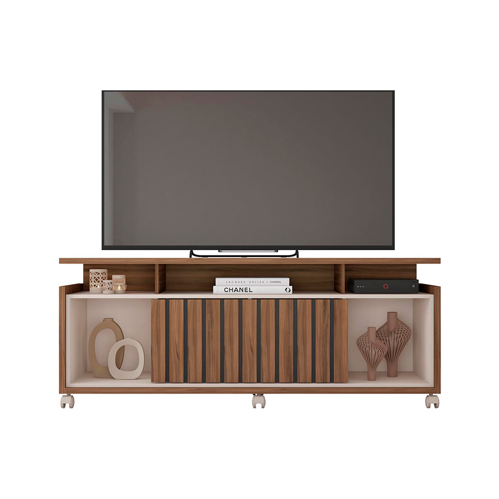Rack para TV até 65 Polegadas Oasis 1 PT Nogueira e Off White 160 cm
