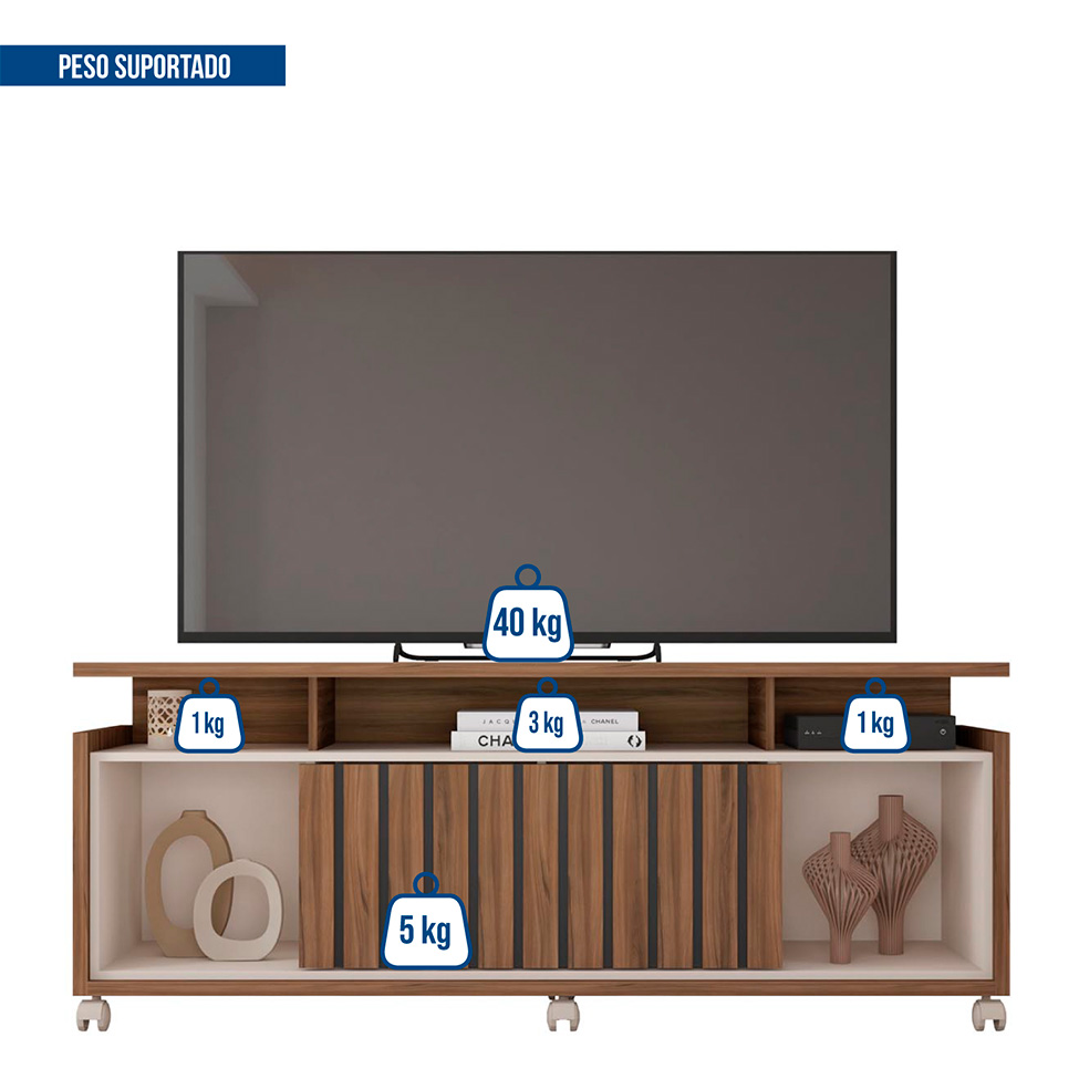 Rack para TV até 65 Polegadas Oasis 1 PT Nogueira e Off White 160 cm