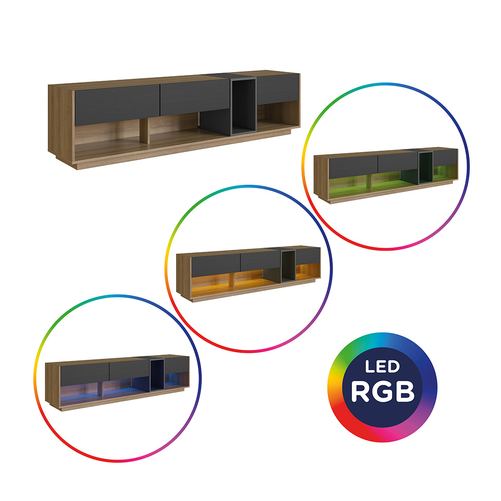 Rack para TV até 65 Polegadas Violet com LED 3 GV Mel e Grafite