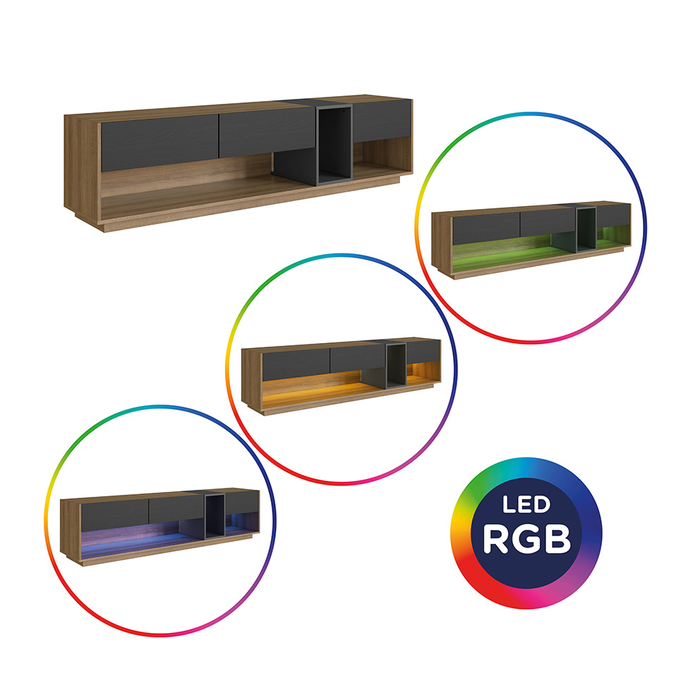 Rack para TV até 65 Polegadas Violet com LED 3 GV Mel e Grafite