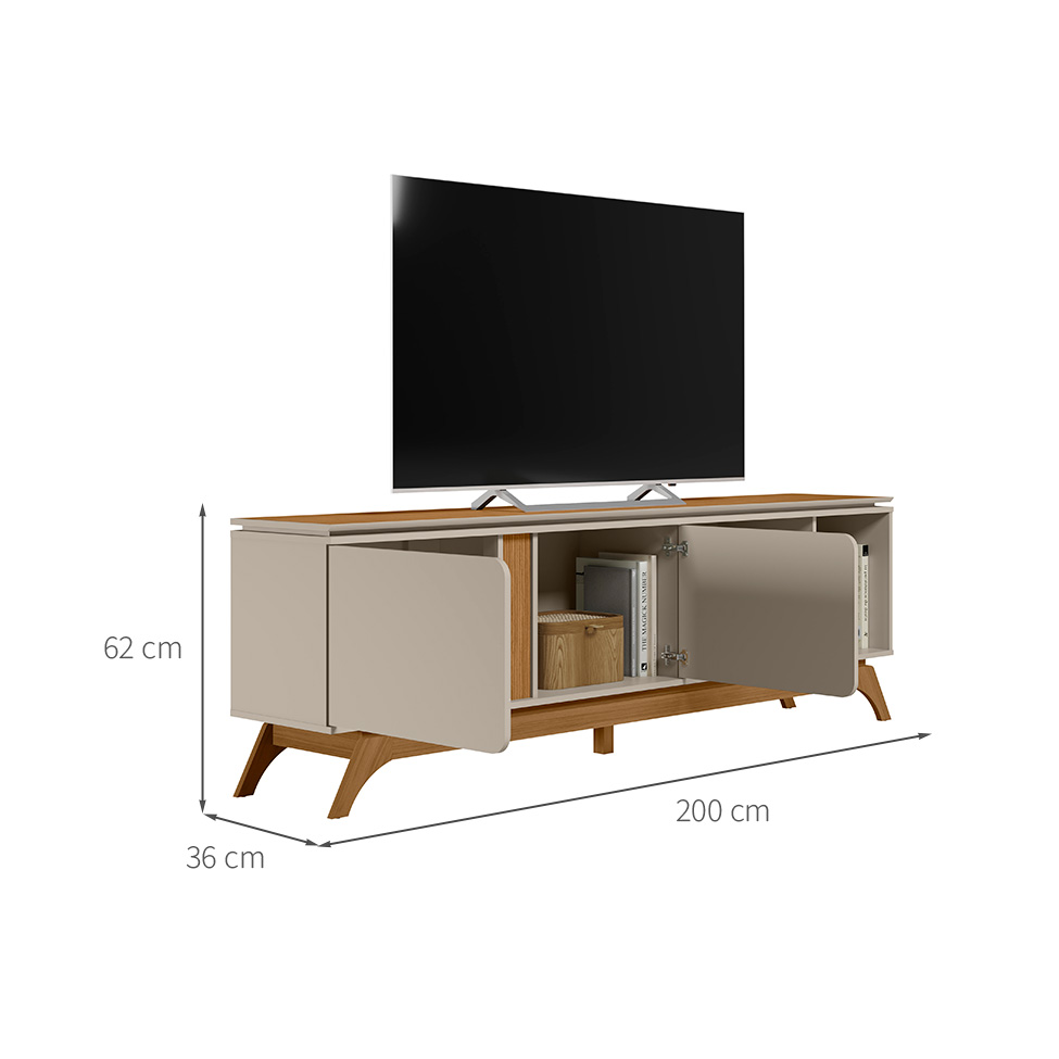Rack para TV até 70 Polegadas Istambul 2 PT Nature e Off White 200 cm