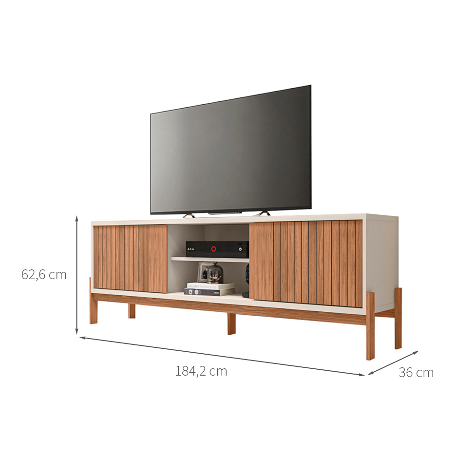 Rack para TV até 72 Polegadas Tannen 2 PT Off White e Freijó