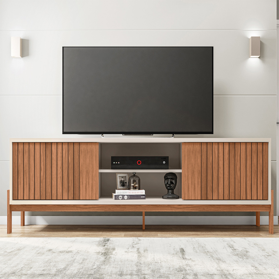 Rack para TV até 72 Polegadas Tannen 2 PT Off White e Freijó