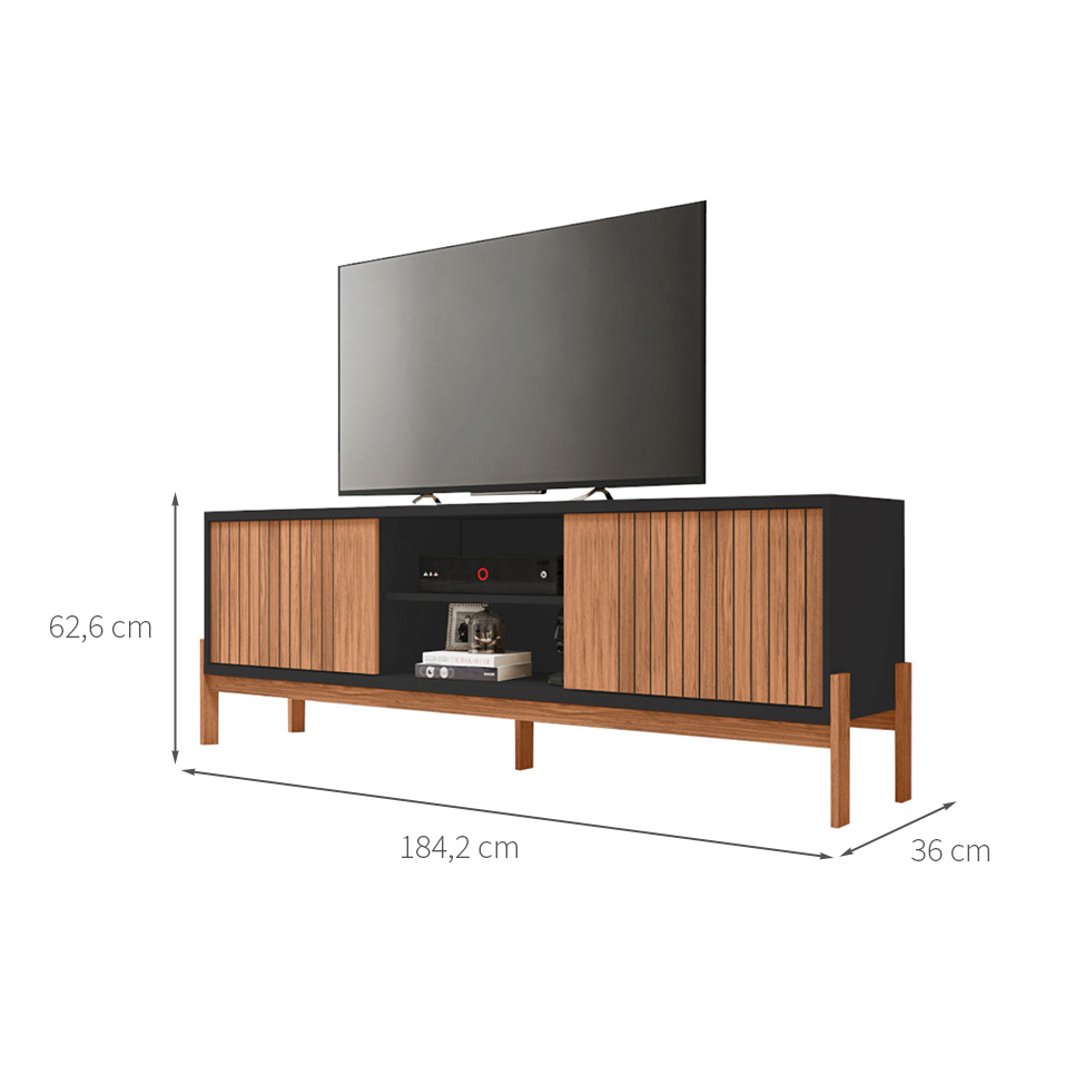 Rack para TV até 72 Polegadas Tannen 2 PT Preto e Freijó