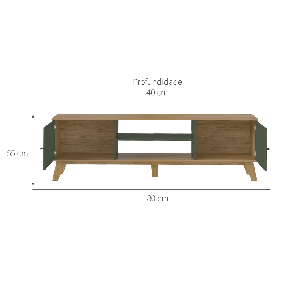Rack para TV até 75 Polegadas Charlotte 2 PT Carvalho e Verde Menta 180 cm