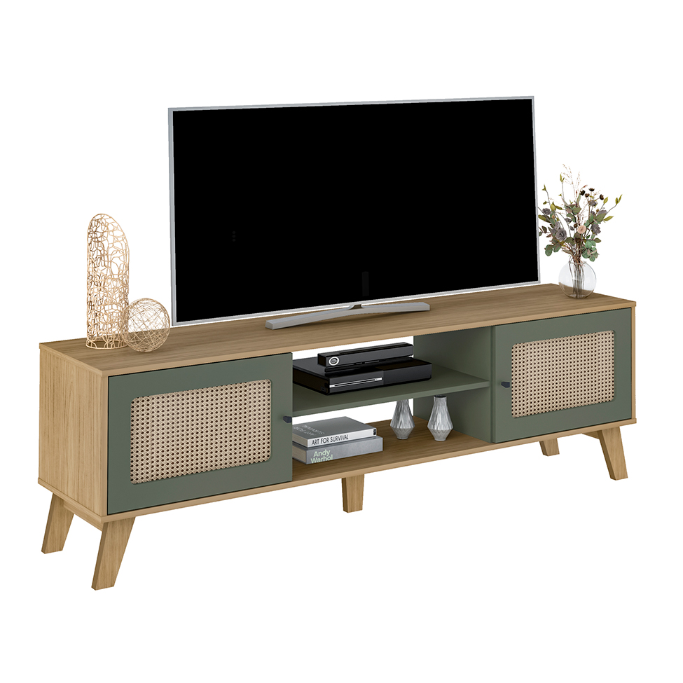 Rack para TV até 75 Polegadas Charlotte 2 PT Carvalho e Verde Menta 180 cm