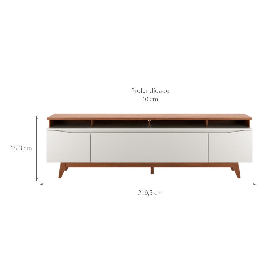 Rack para TV até 75 Polegadas Flynt 3 PT Off White e Canela 220 cm