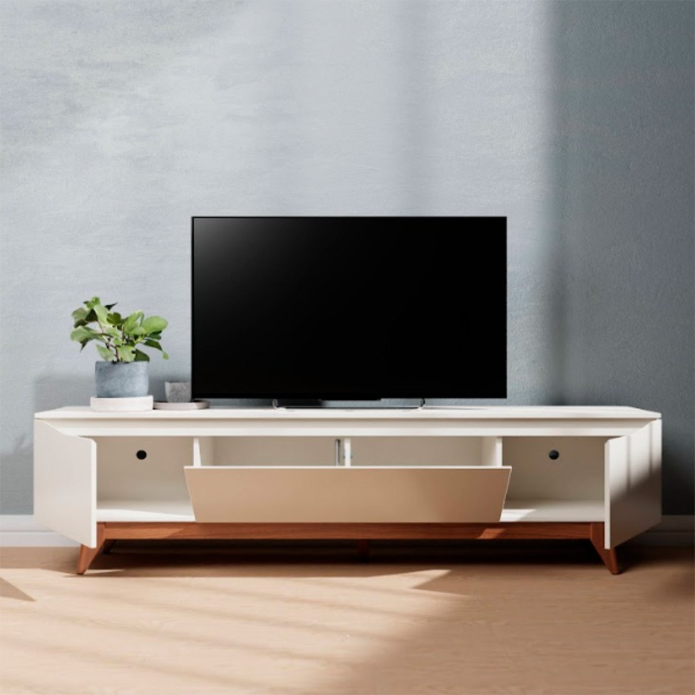 Rack para TV até 75 Polegadas Flynt 3 PT Off White e Natural 219 cm