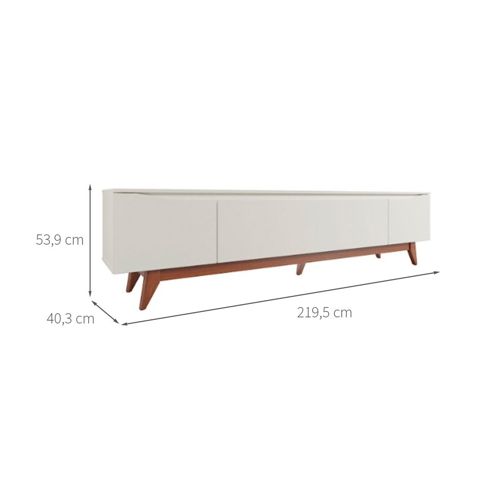 Rack para TV até 75 Polegadas Flynt 3 PT Off White e Natural 219 cm