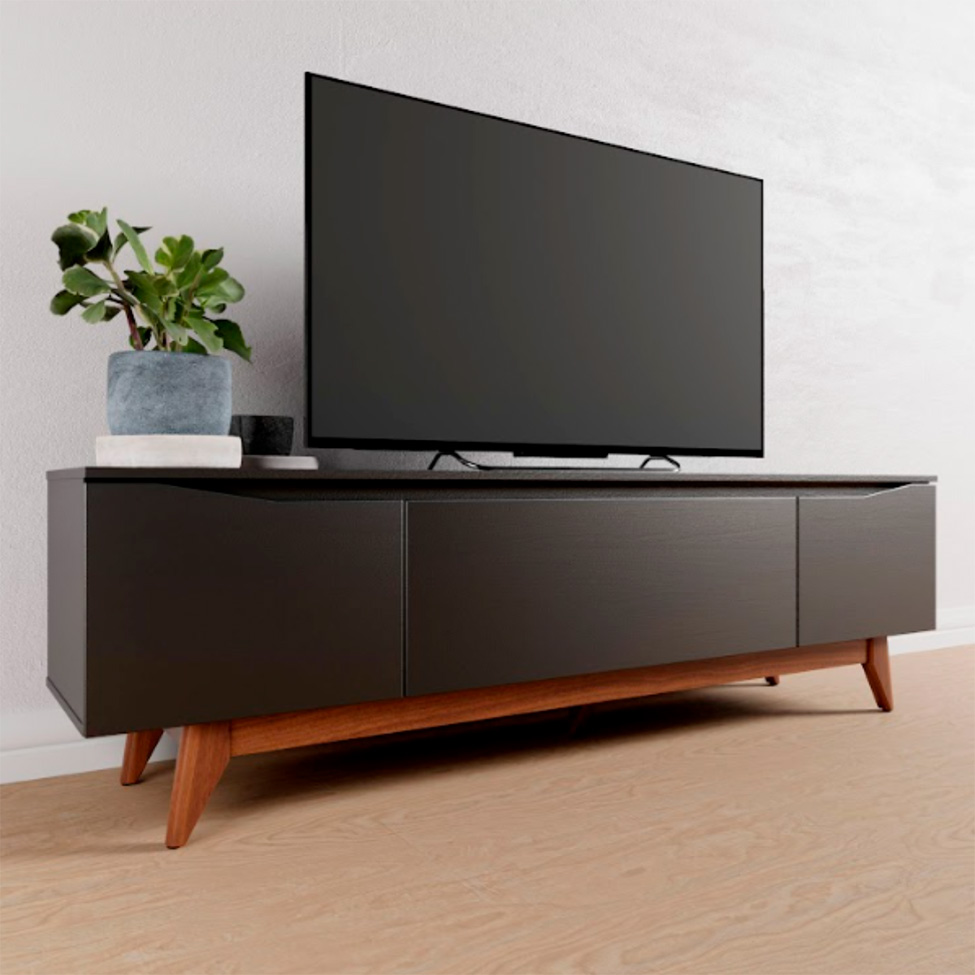 Rack para TV até 75 Polegadas Flynt 3 PT Preto e Natural 184 cm