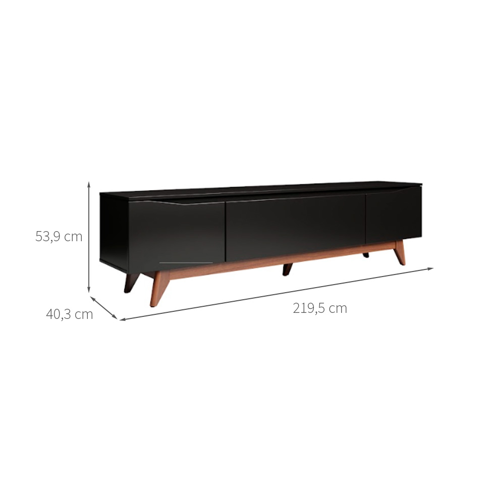 Rack para TV até 75 Polegadas Flynt 3 PT Preto e Natural 219 cm
