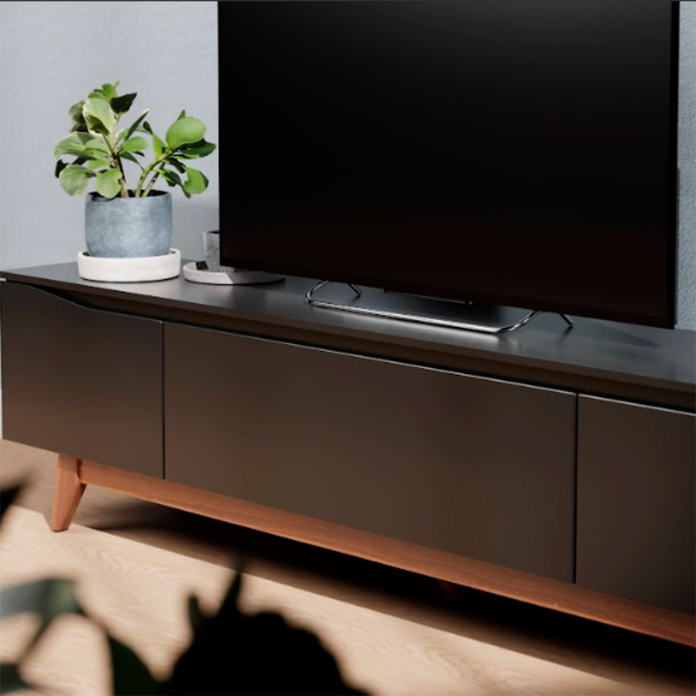 Rack para TV até 75 Polegadas Flynt 3 PT Preto e Natural 219 cm