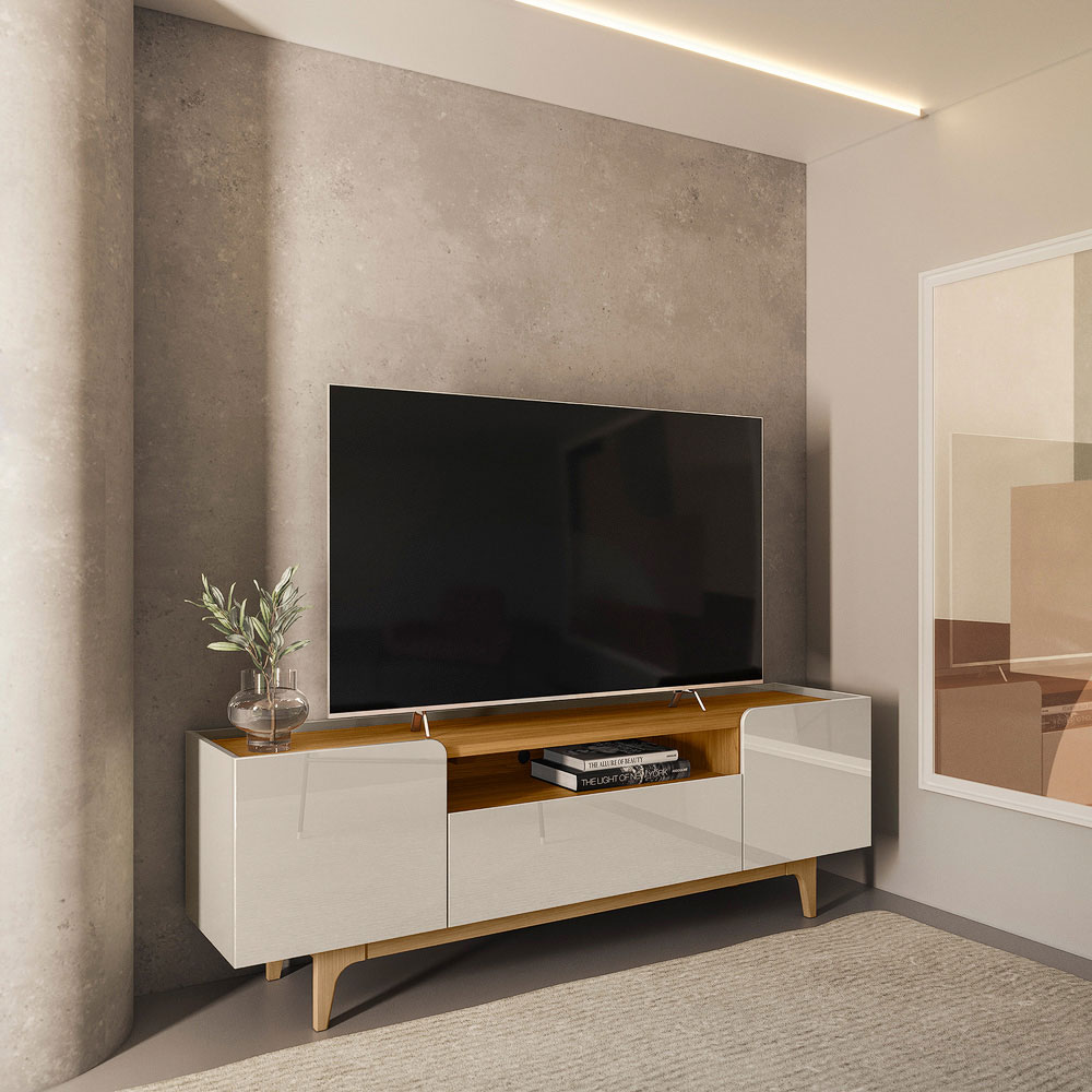 Rack para TV até 75 Polegadas Liam 3 PT Off White 180 cm