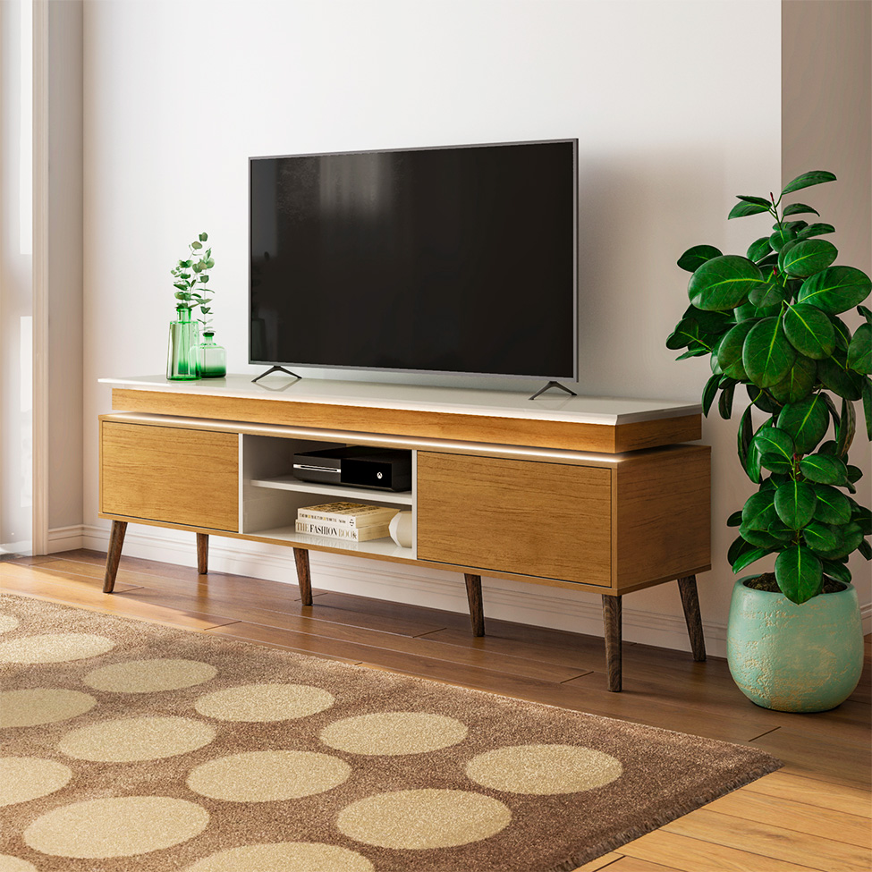 Rack para TV até 75 Polegadas Lumina 2 PT Cinamomo e Off White