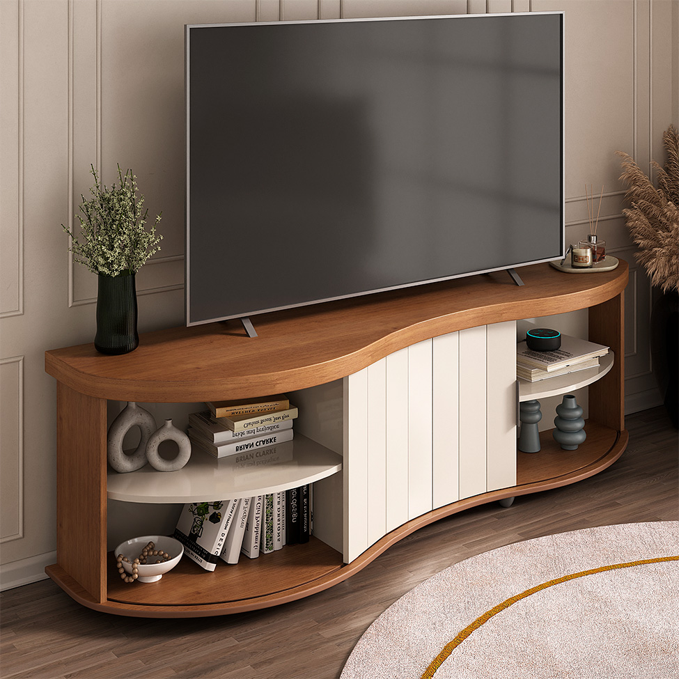 Rack para TV até 75 Polegadas Magnum Flex 1 PT Cinamomo e Off White