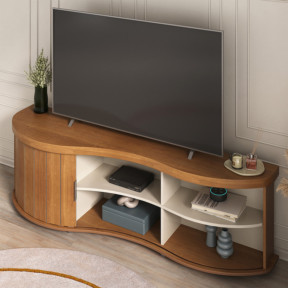 Rack para TV até 75 Polegadas Magnum Flex 1 PT Cinamomo e Off White