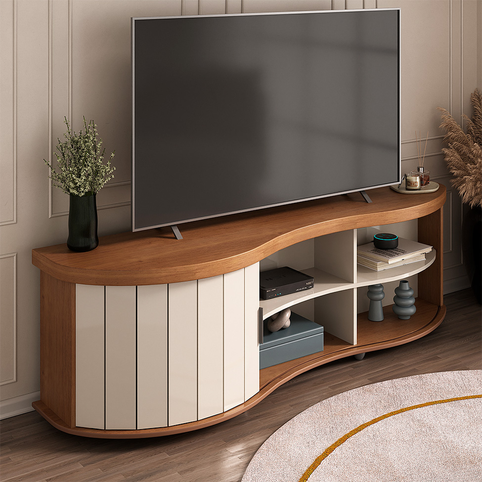 Rack para TV até 75 Polegadas Magnum Flex 1 PT Cinamomo e Off White