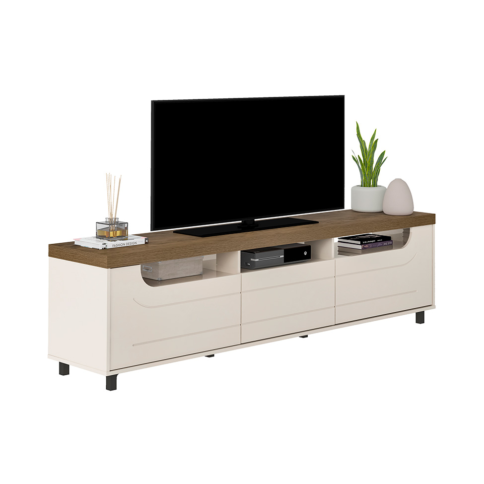 Rack para TV até 75 Polegadas Mercury 2 PT 1 GV Off White e Pinho 200 cm
