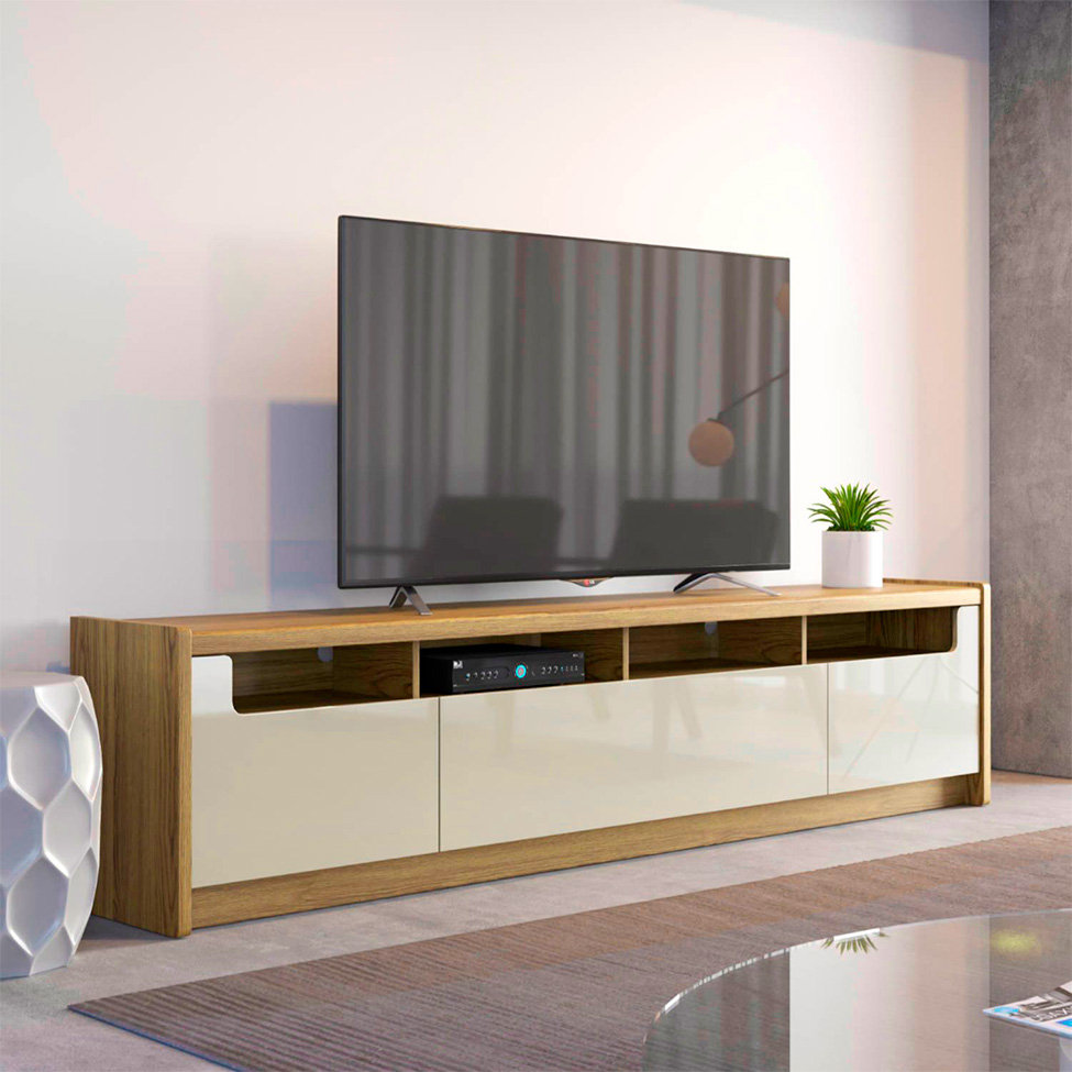 Rack para TV até 75 Polegadas Oslo 3 PT Freijó e Off White 221 cm