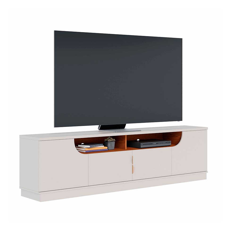 Rack para TV até 75 Polegadas Santorini 4 Portas Off White e Freijó