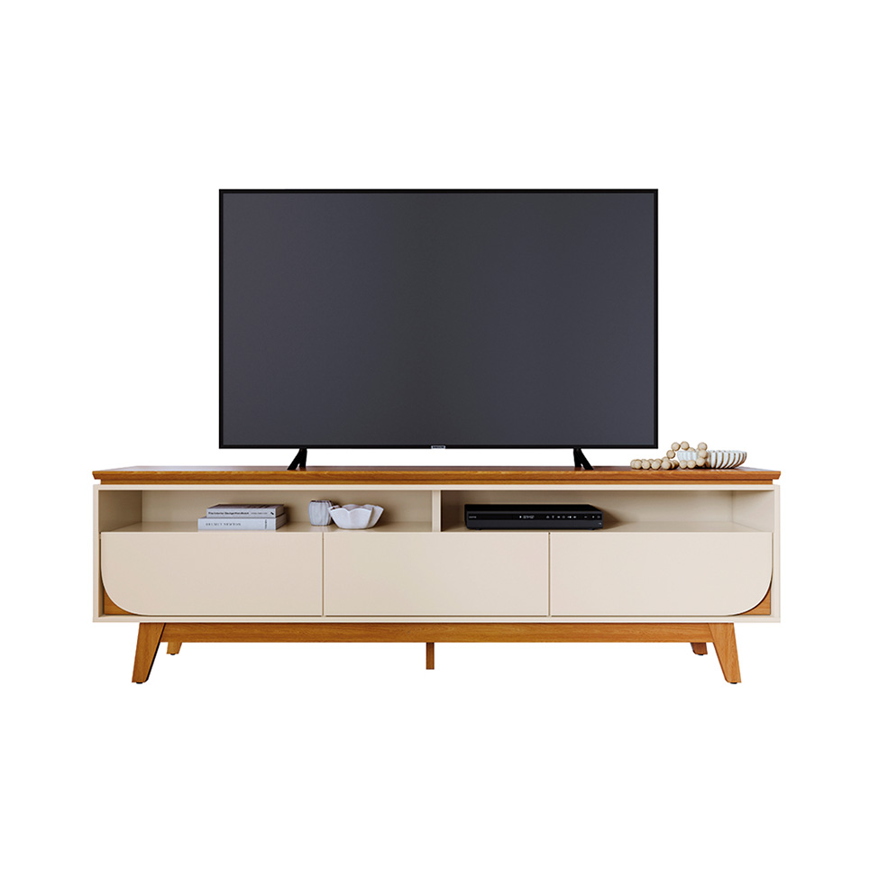 Rack para TV até 75 Polegadas Selene 3 Gavetas Off White e Cinamomo 200 cm