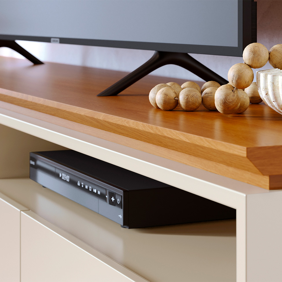 Rack para TV até 75 Polegadas Selene 3 Gavetas Off White e Cinamomo 200 cm