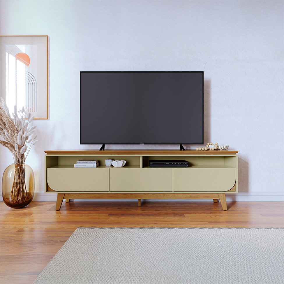 Rack para TV até 75 Polegadas Selene 3 Gavetas Opala e Cumaru 200 cm