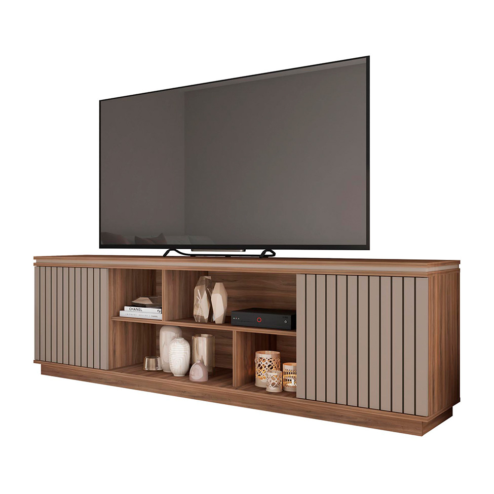 Rack para TV até 75 Polegadas Simetria 2 PT Nogueira e Fendi