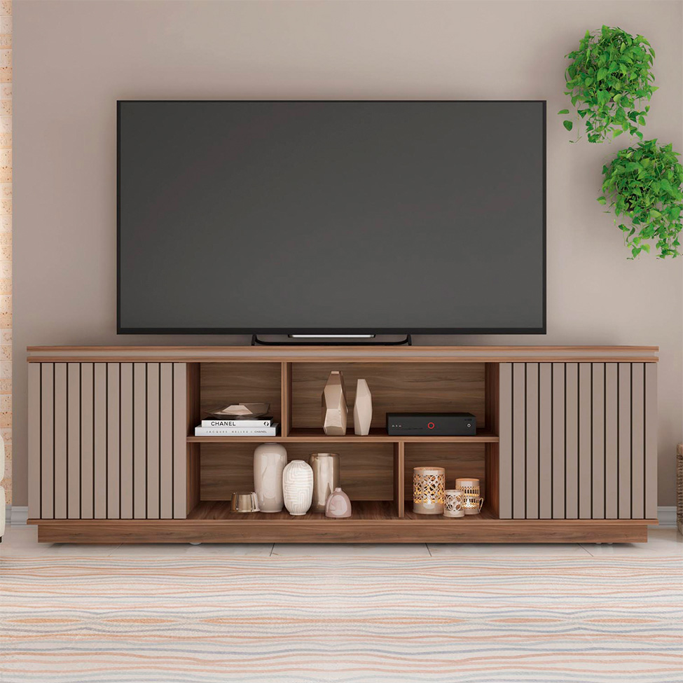 Rack para TV até 75 Polegadas Simetria 2 PT Nogueira e Fendi