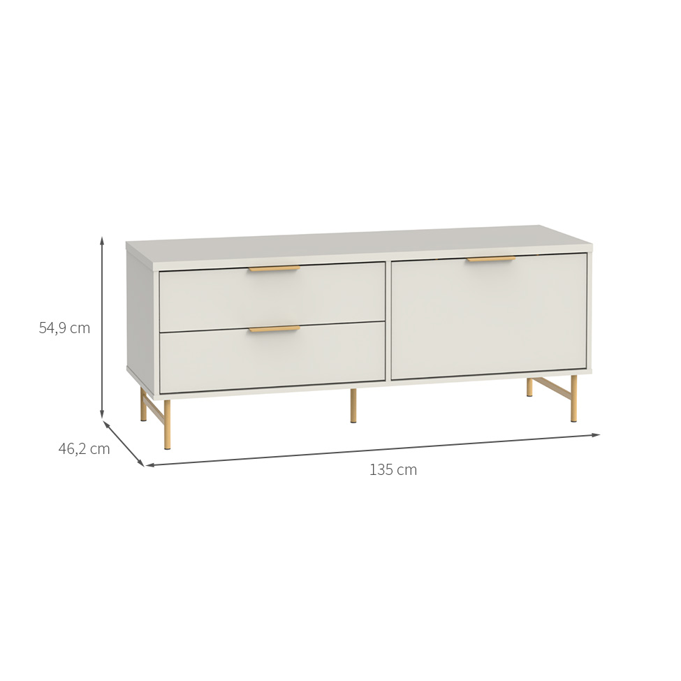 Rack para TV até 75 Polegadas Yves 1 PT 2 GV Off White e Dourado 135 cm