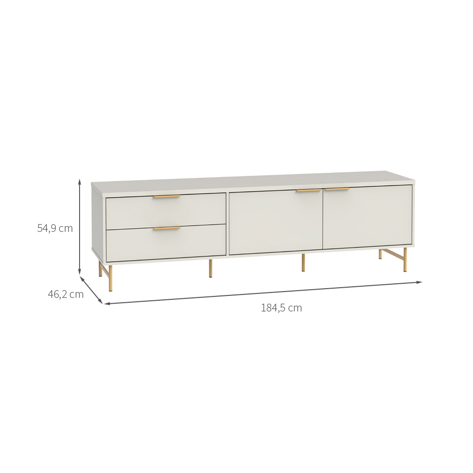Rack para TV até 75 Polegadas Yves 1 PT 2 GV Off White e Dourado 185 cm