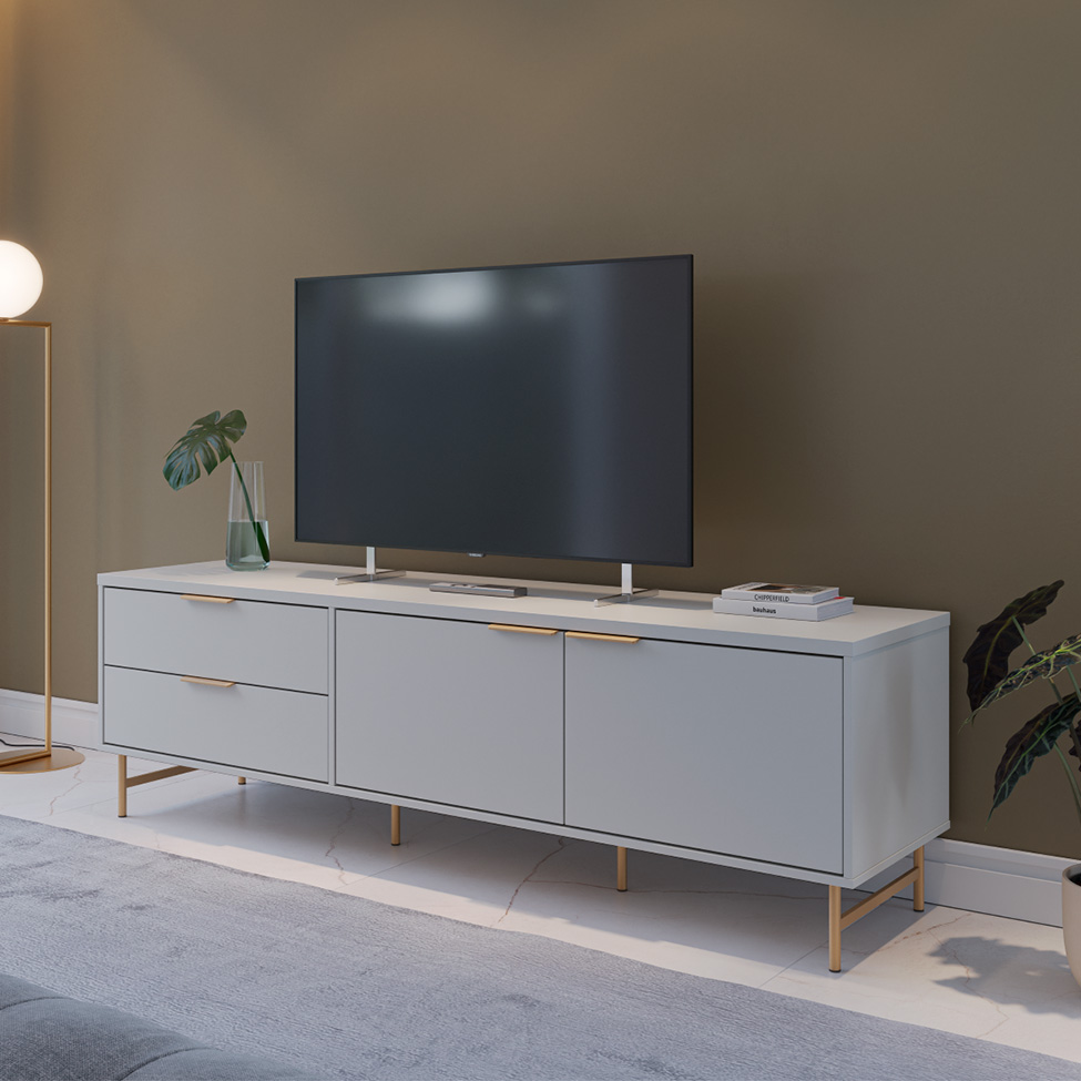 Rack para TV até 75 Polegadas Yves 1 PT 2 GV Off White e Dourado 185 cm