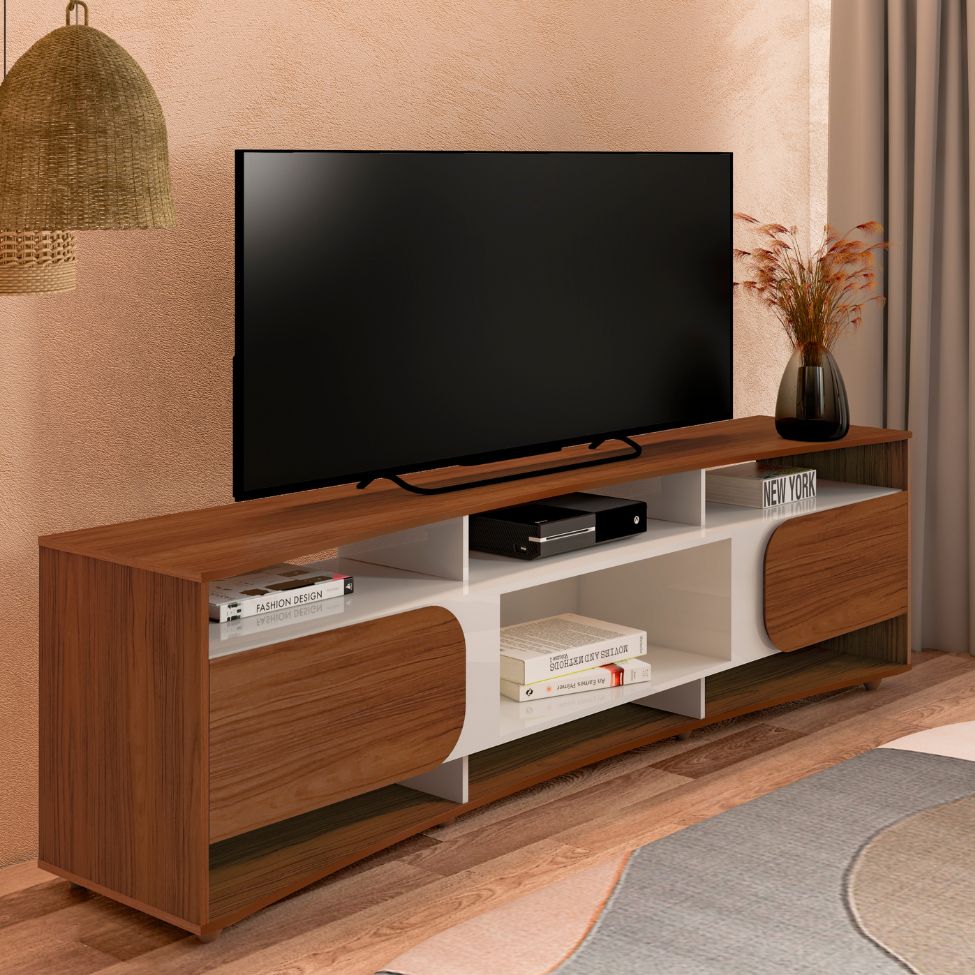 Rack para TV até 86 Polegadas Elegance 2 Portas Cedro e Off White