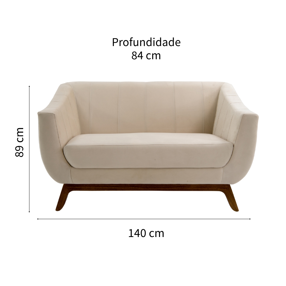 Sofá 2 Lugares Atenas Veludo Creme e Amadeirado