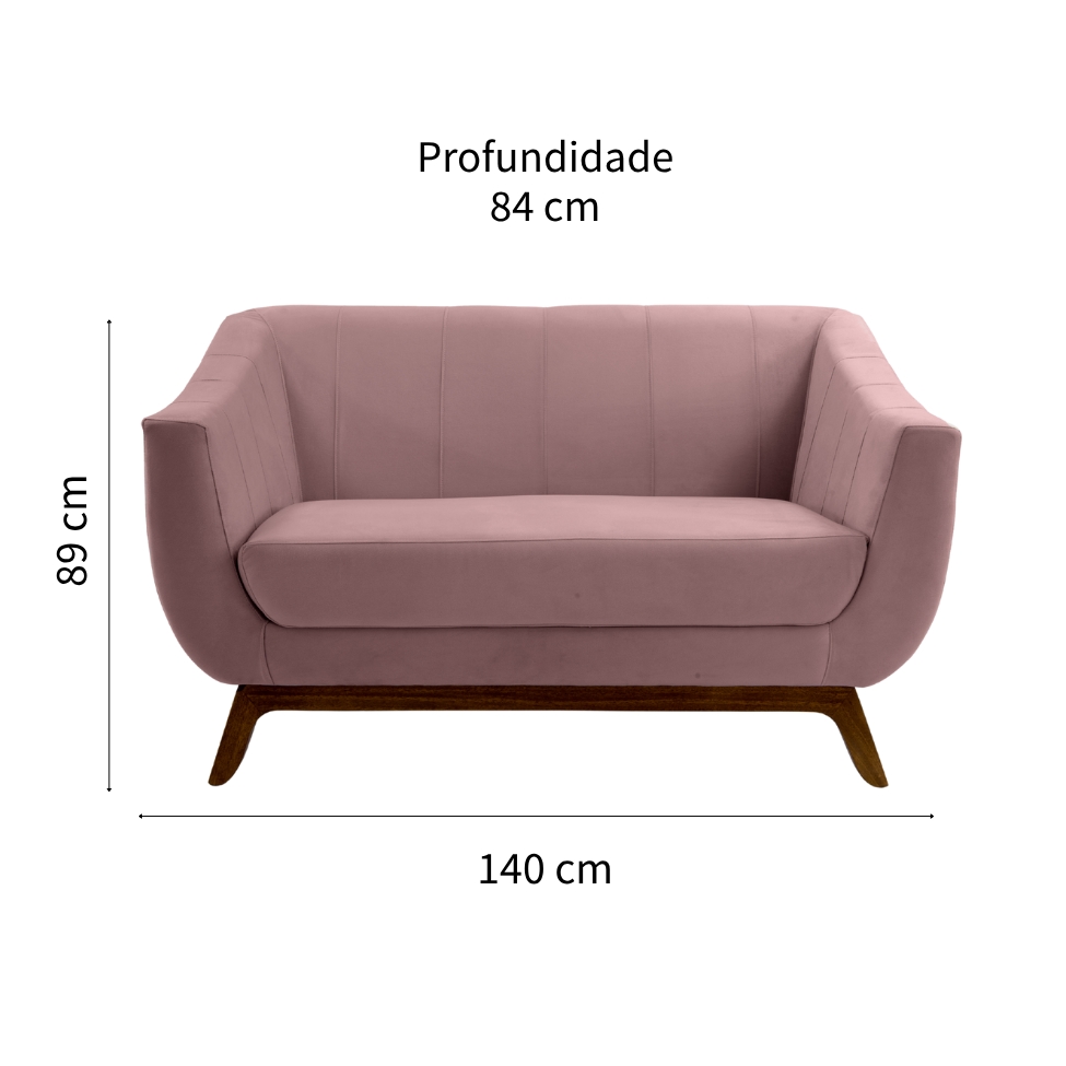 Sofá 2 Lugares Atenas Veludo Rosa e Amadeirado
